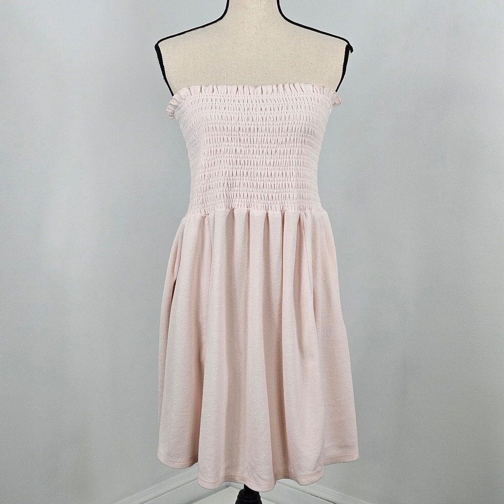 Y2K Juicy Couture Strapless Terry Dress L Pink Smocked Mini Coverup FLAWS